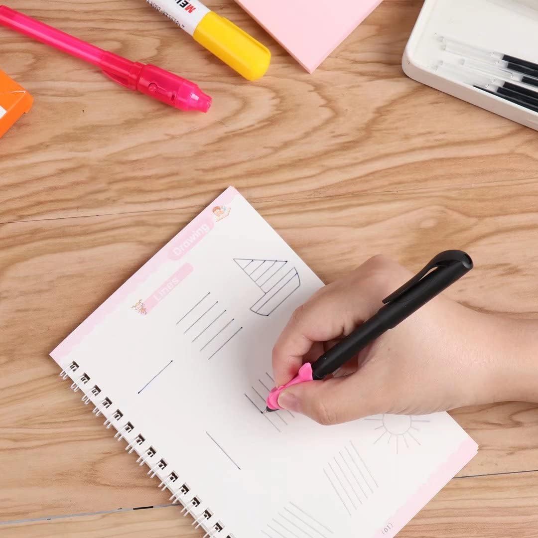 PREMIUM 4 Magic Sank Books for Kids, Magic Ink Handwriting Calligraphy Book, Reusable Practice Book, Preschool Books for Kids with 1 Pen + Refills