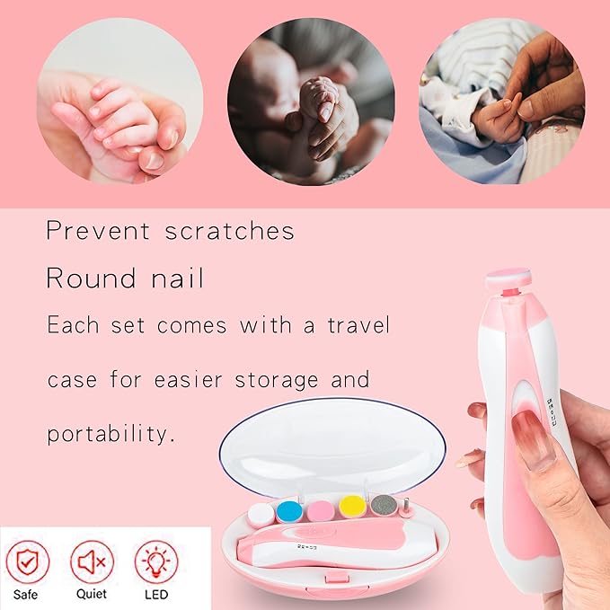 LUXURY Electric Nail Trimmer File Electric-Safe Baby Nail Clippers,Manicure Kit for Newborn Kids and Adults, Extra Grinding Heads
