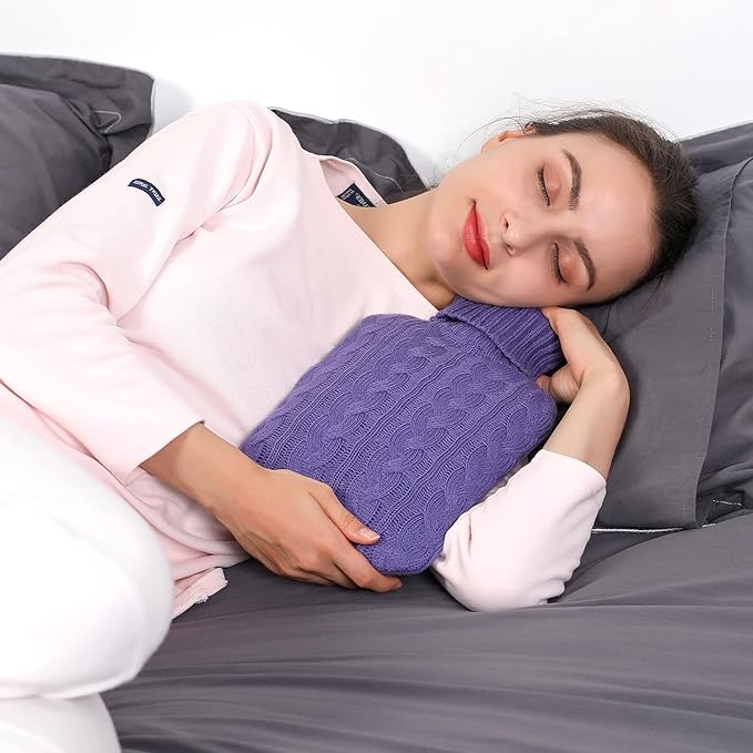 COMFORTABLE Hot Water Bottle with Knitted Cover, 2L Hot Water Bag for Hot and Cold Compress, Hand Feet Warmer, Ideal for Menstrual Cramps, Neck and Shoulder Pain Relief