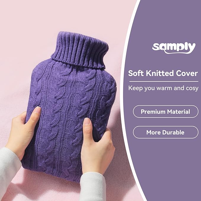 COMFORTABLE Hot Water Bottle with Knitted Cover, 2L Hot Water Bag for Hot and Cold Compress, Hand Feet Warmer, Ideal for Menstrual Cramps, Neck and Shoulder Pain Relief