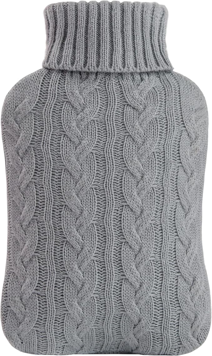 COMFORTABLE Hot Water Bottle with Knitted Cover, 2L Hot Water Bag for Hot and Cold Compress, Hand Feet Warmer, Ideal for Menstrual Cramps, Neck and Shoulder Pain Relief