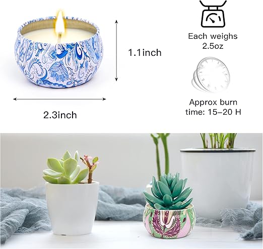 SOOTHING 3 Pcs Assorted Scented Candles Aromatherapy Gift Set: Large Size Natural Soy Wax Candle Travel Tin Fragrance Relaxing Stress Relief Aroma