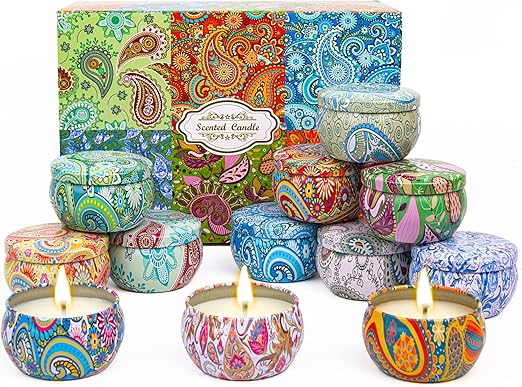 SOOTHING 3 Pcs Assorted Scented Candles Aromatherapy Gift Set: Large Size Natural Soy Wax Candle Travel Tin Fragrance Relaxing Stress Relief Aroma
