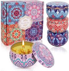 SOOTHING 3 Pcs Assorted Scented Candles Aromatherapy Gift Set: Large Size Natural Soy Wax Candle Travel Tin Fragrance Relaxing Stress Relief Aroma