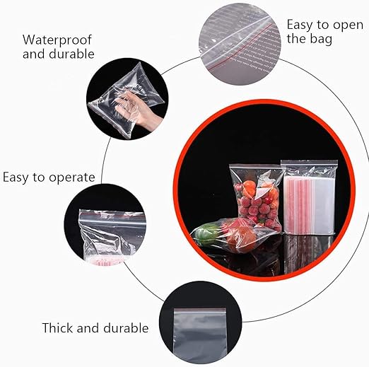 DURABLE 100 Pcs Ziplock Bags Resealable Cello Bags, Self Sealing Thick OPP, Poly Zip Lock Plastic Bags,Cellophane Bags for Cookies,Travel, Storage, Packaging