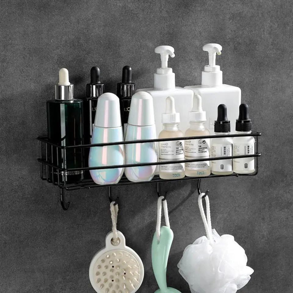 PREMIUM Bathroom organizer with hooks Bathroom Shelf Shower Shelf Adhesive Shower Caddy For Shampoo Holder Kitchen Rack Wall Holder Box Storage Basket With Hook Magic Sticker Shower Rack Shelf
