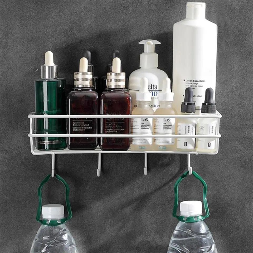 PREMIUM Bathroom organizer with hooks Bathroom Shelf Shower Shelf Adhesive Shower Caddy For Shampoo Holder Kitchen Rack Wall Holder Box Storage Basket With Hook Magic Sticker Shower Rack Shelf