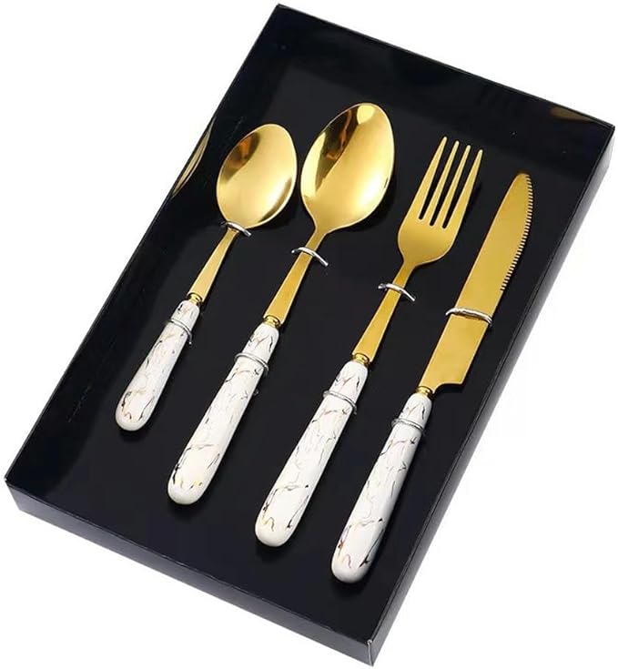 PREMIUM 24 Pcs Cutlery Set Ceramic Handle Stainless Steel Knife, Fork, Spoon Cutlery Set 24 Piece Cutlery