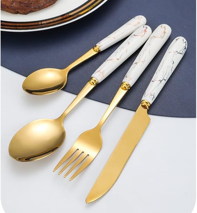 PREMIUM 24 Pcs Cutlery Set Ceramic Handle Stainless Steel Knife, Fork, Spoon Cutlery Set 24 Piece Cutlery