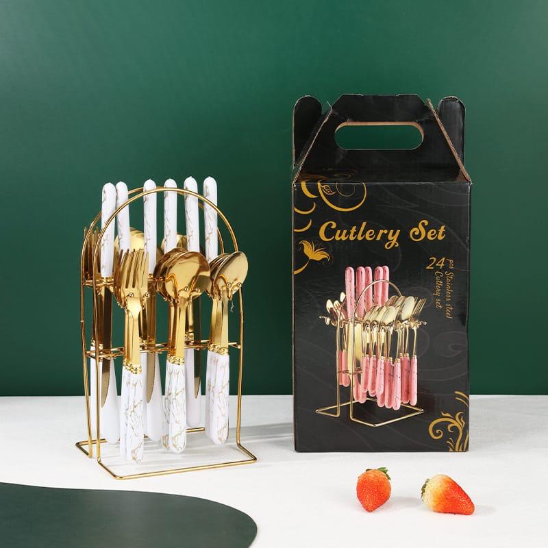 PREMIUM 24 Pcs Cutlery Set Ceramic Handle Stainless Steel Knife, Fork, Spoon Cutlery Set 24 Piece Cutlery