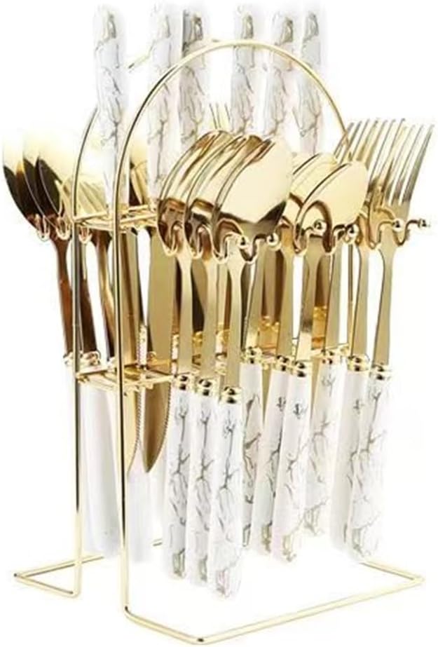 PREMIUM 24 Pcs Cutlery Set Ceramic Handle Stainless Steel Knife, Fork, Spoon Cutlery Set 24 Piece Cutlery