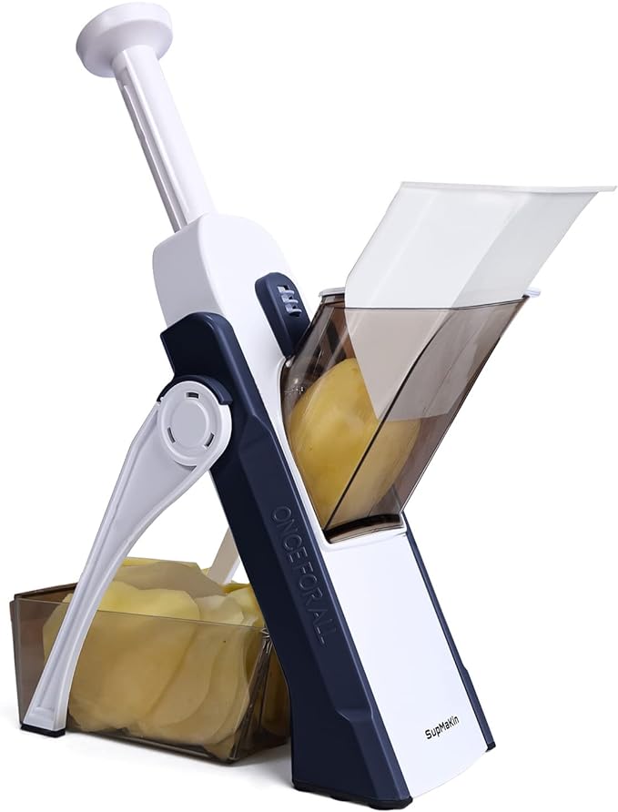LUXURY Mandoline Slicer Safest Mandoline Vegetable Slicer, Potato Chip Cutter, Multifunctional Veg Chopper with Cutting Modes to Slice, Dice, Chop, Julienne