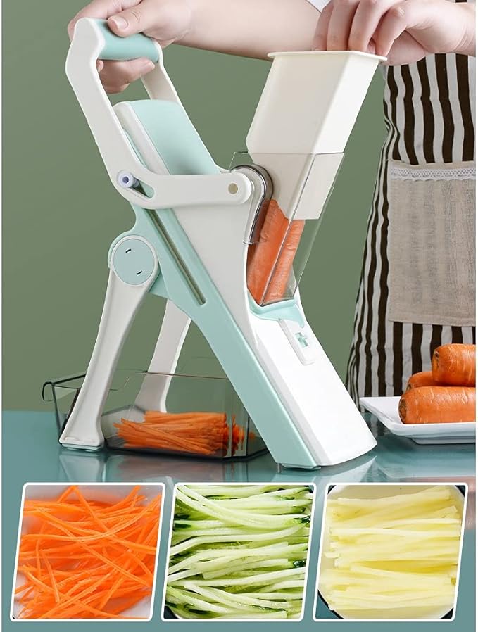 LUXURY Mandoline Slicer Safest Mandoline Vegetable Slicer, Potato Chip Cutter, Multifunctional Veg Chopper with Cutting Modes to Slice, Dice, Chop, Julienne