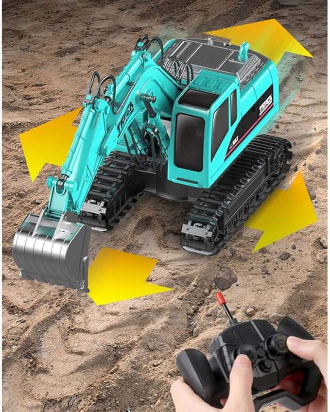 FUN Excavator RC  Remote Control Excavator Toy Digger Hydraulic Construction Vehicles with Alloy Shovel,RC Digger Tractor Toy Car,RC Trucks Toys for Boys Girls Kids