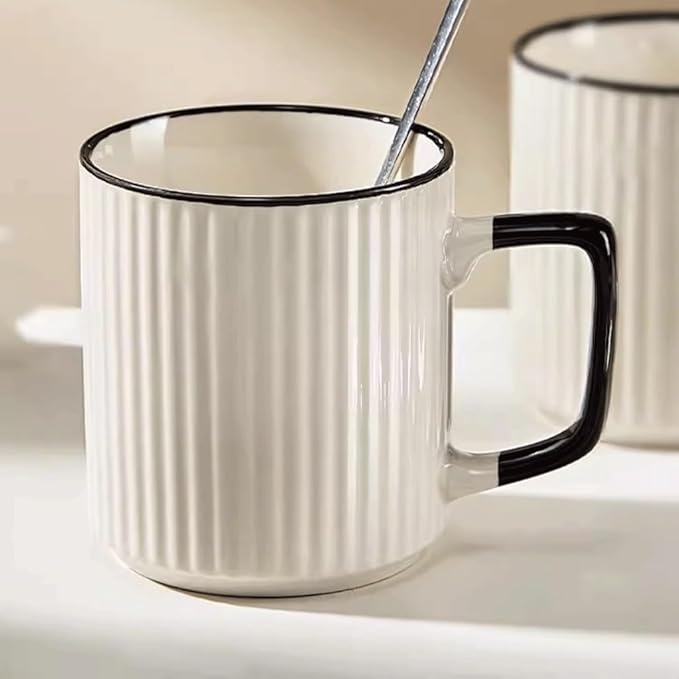 CLASSY 6Pcs Porcelain Cups - 14 Ounce for Coffee Drinks, Latte, Cafe and Tea Plastered Cool Porcelain Solid Color Design, Microwave Oven Ceramic Mug With Handle