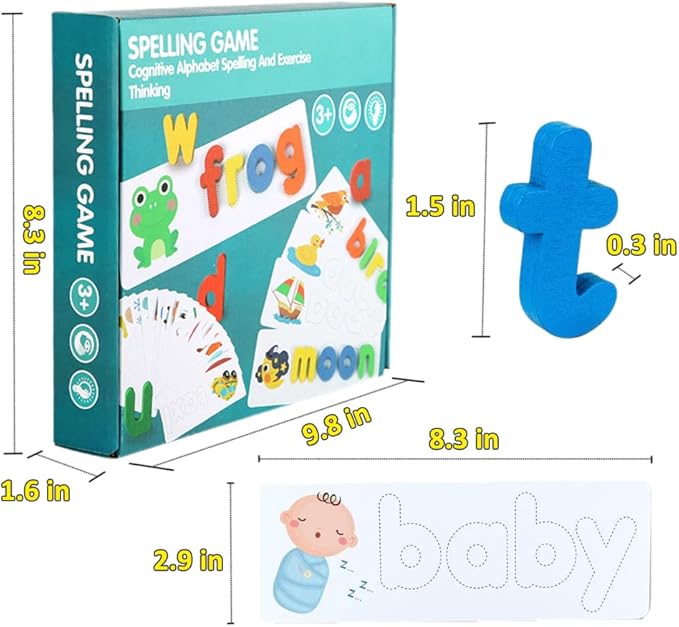 PREMIUM Spelling Game for Kids, ABC Learning Toys for Toddlers Kids Boys Girls Age 3-8 Preschool Toys Educational Toys Halloween Toys Gifts Birthday Gifts for 3-7 Year Olds