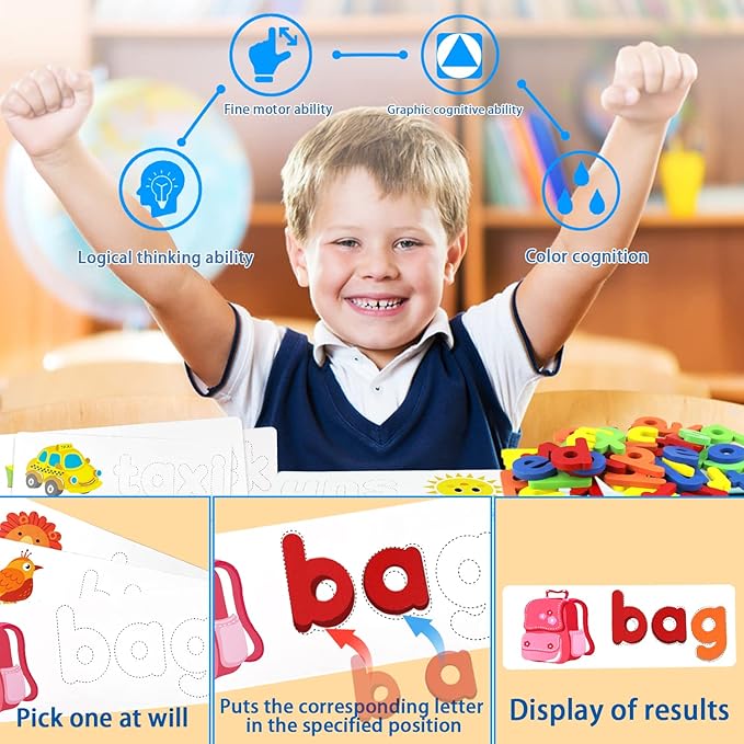 PREMIUM Spelling Game for Kids, ABC Learning Toys for Toddlers Kids Boys Girls Age 3-8 Preschool Toys Educational Toys Halloween Toys Gifts Birthday Gifts for 3-7 Year Olds