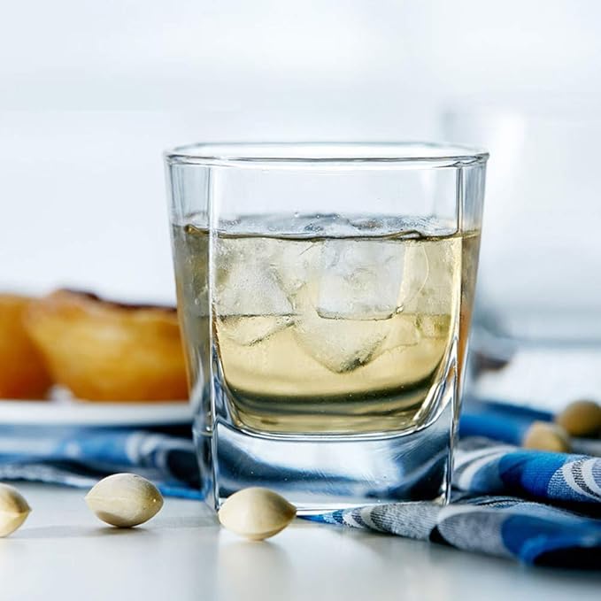 PREMIUM 6Pcs Square Glasses Whiskey Glasses Set of 6 pcs  Bar Glass for Drinking Bourbon, Whisky, Scotch, Cocktails, Cognac- Old Fashioned Cocktail Tumblers