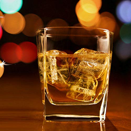 PREMIUM 6Pcs Square Glasses Whiskey Glasses Set of 6 pcs  Bar Glass for Drinking Bourbon, Whisky, Scotch, Cocktails, Cognac- Old Fashioned Cocktail Tumblers