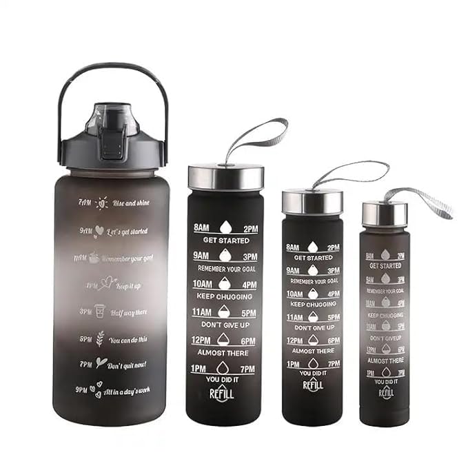 LUXURY 4in1 Water Bottle Kit  BPA Free Leakproof Water Bottles with Time Markers Portable for Sport Camping Fitness School School Kids (4PCS)