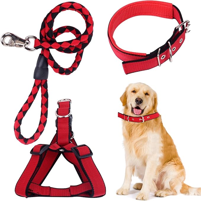 CLASSY Dog Collar Harness Leash Set, 3 Pieces No Pull Dog Harness with Leash and Collar Set Adjustable Dog Harness for Small Medium Dogs Outdoor Walking