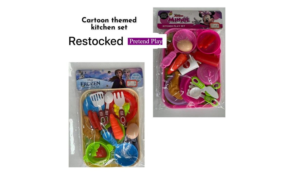 Cartoon Kids Pretend Play Kitchen Set – Frozen and Minnie Mouse Themed Toy Cooking Set, Plastic Food Items, Pots, Pans, Spatulas, Role-Playing Fun, Educational Imaginative Playset for Children 3+, On