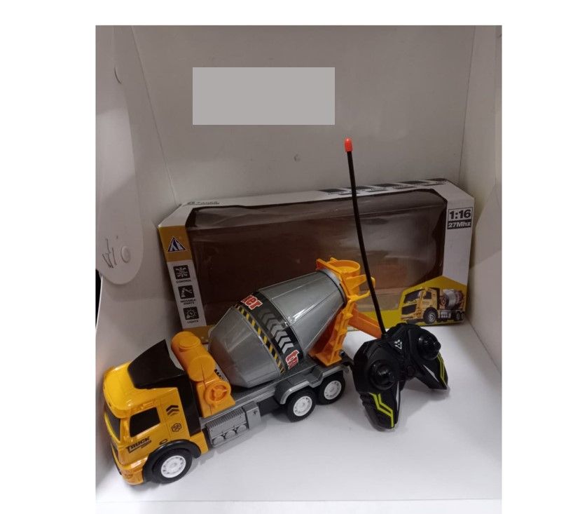 Playtek Toys Remote Control Concrete Truck Cement Mixer Remote Control Off-Road Vehicle with Large Rubber Tires, Working Lights, Durable Outdoor Racing Car, High-Performan