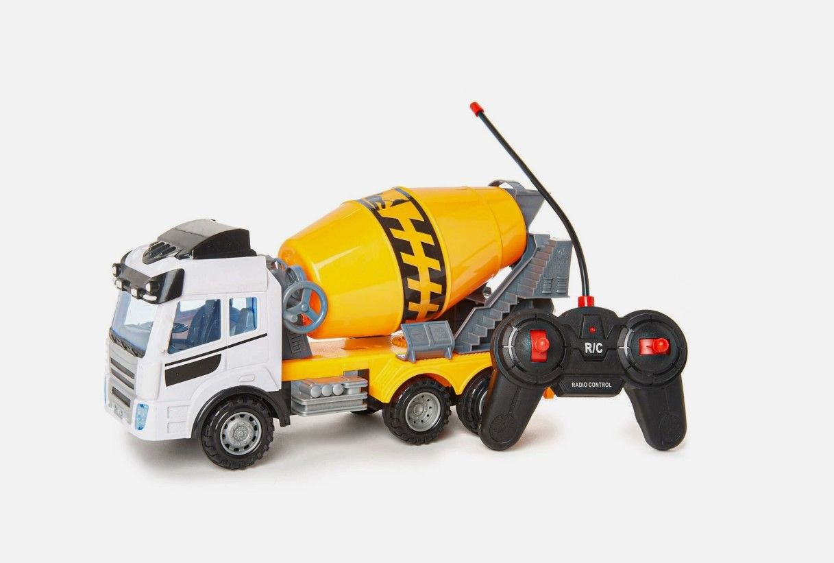 Playtek Toys Remote Control Concrete Truck Cement Mixer Remote Control Off-Road Vehicle with Large Rubber Tires, Working Lights, Durable Outdoor Racing Car, High-Performan