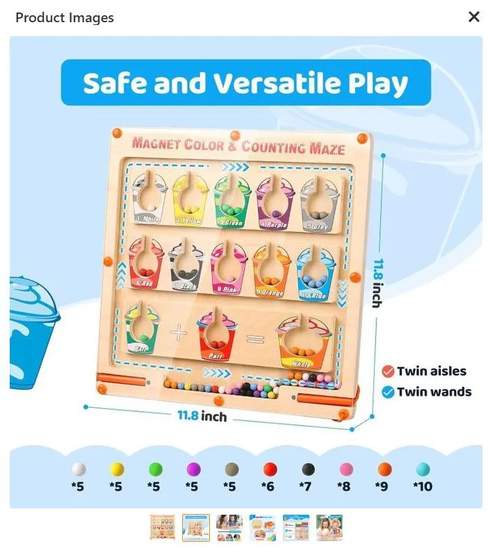 Magnetic Color & Counting Maze – Educational Wooden Toy for Kids, Interactive Math & STEM Learning, Fine Motor Skills, Color Recognition & Counting Game