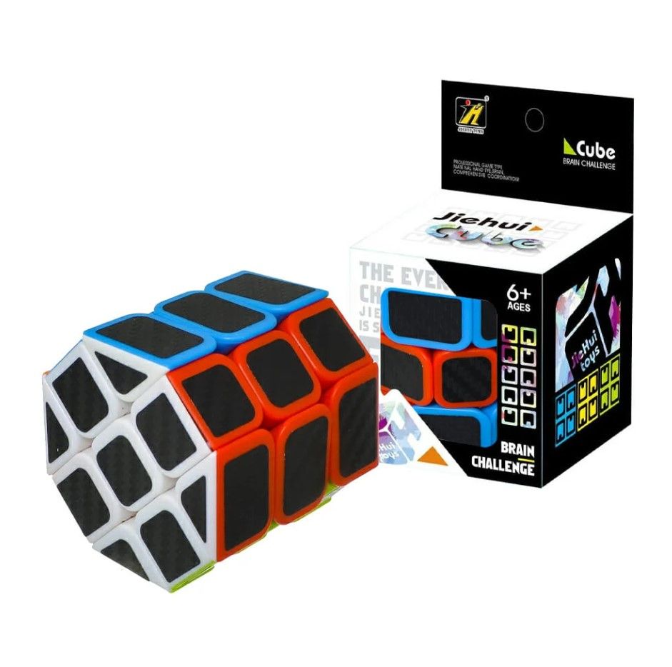 Jiehui Cube Octagonal/Cylindrical Twist Puzzle – Stickerless Brain Teaser for Kids, Logical Thinking & Problem-Solving, High-Quality Plastic with Carbon Fiber Texture
