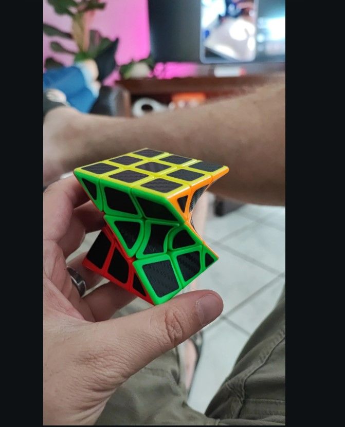 JieHui Ghost/Windmill Twist Puzzle Cube – Shape-Mod Stickered Brain Teaser with Carbon Fiber Design, Storage Box, Educational Toy for Kids 6+