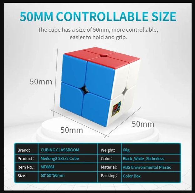 MoYu MeiLong 2x2 Speed Cube – Stickerless Pocket Cube Puzzle, Smooth Fast Turning, Bright Colors, Beginner & Professional Brain Teaser