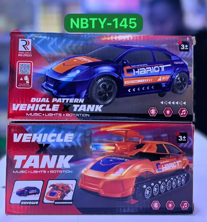 2-in-1 Transforming Car & Tank Toy with Lights, Sound & Rotation – Dual Mode Battle Vehicle for Kids Ages 3+