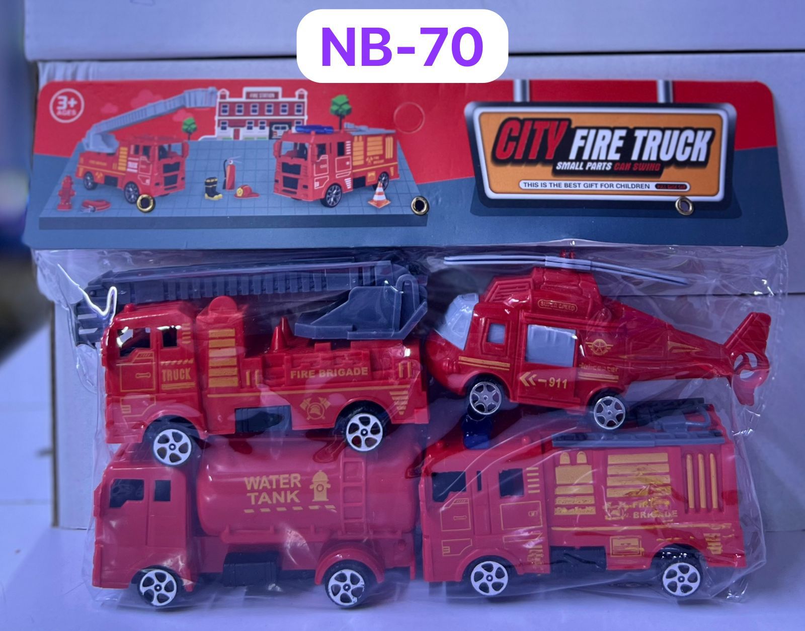 4-Piece City Fire Rescue Vehicle Toy Set – Fire Truck, Helicopter & Emergency Response Vehicles for Kids Ages 3+