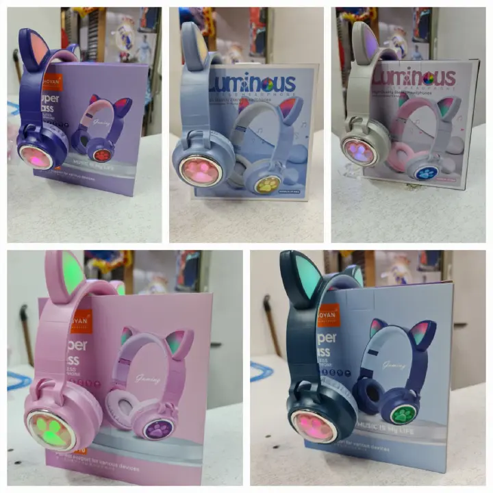 Luminous Cat Ear Wireless Headphones: Over-Ear Bluetooth RGB LED Light-Up Cat Ears Built-In Mic Micro SD Slot Aux Compatible Phones Tablets Laptops Gaming for Ages 5+ Fun Audio.