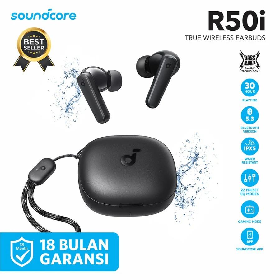 Anker Soundcore R50i True Wireless Earbuds – 30H Playtime, AI-Enhanced Calls, Bluetooth 5.3, IPX5 Water Resistant, USB-C Fast Charging, Customizable EQ via App
