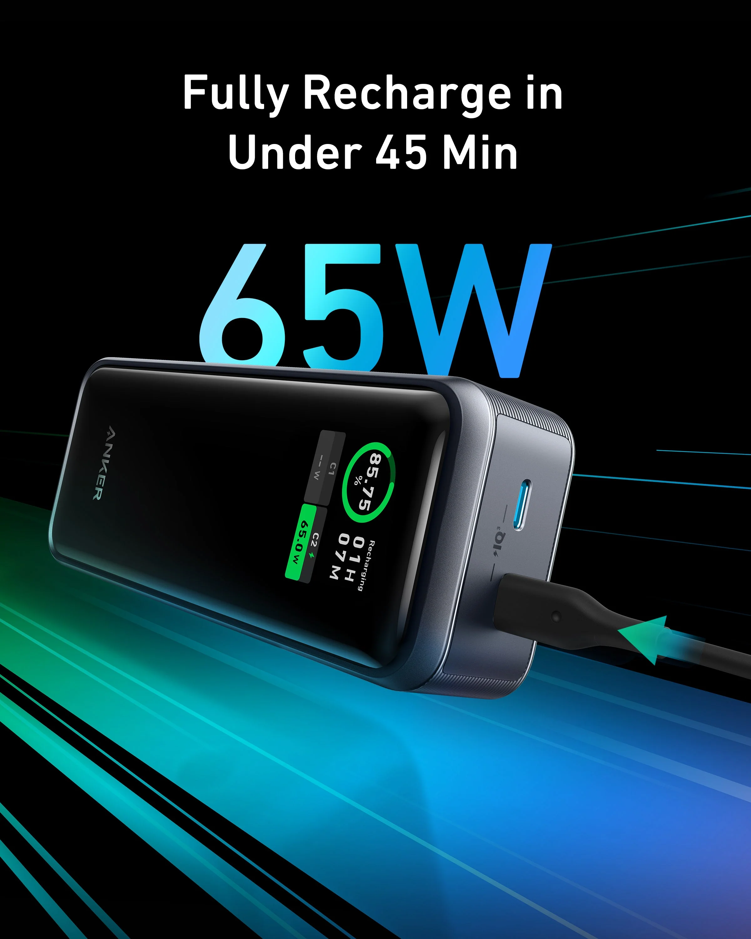 Anker Prime 12,000mAh Power Bank (130W) | Ultra-Fast Charging | Dual USB-C & USB-A | Smart Digital Display | Compact & Travel-Friendly