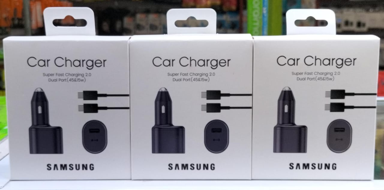 Samsung Super Fast Dual Car Charger Adapter 45W + 15W Two Port Pd With USB Type C To Type Cable