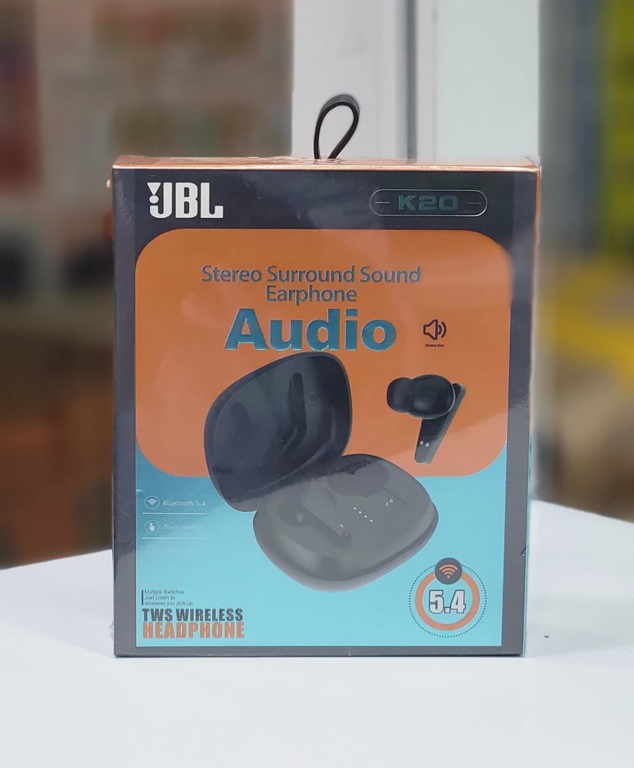 THE JBL K20 STEREO SURROUND SOUND EARBUDS,AUDIO BLUETOOTH 5.4 TOUCH CONTROL.
