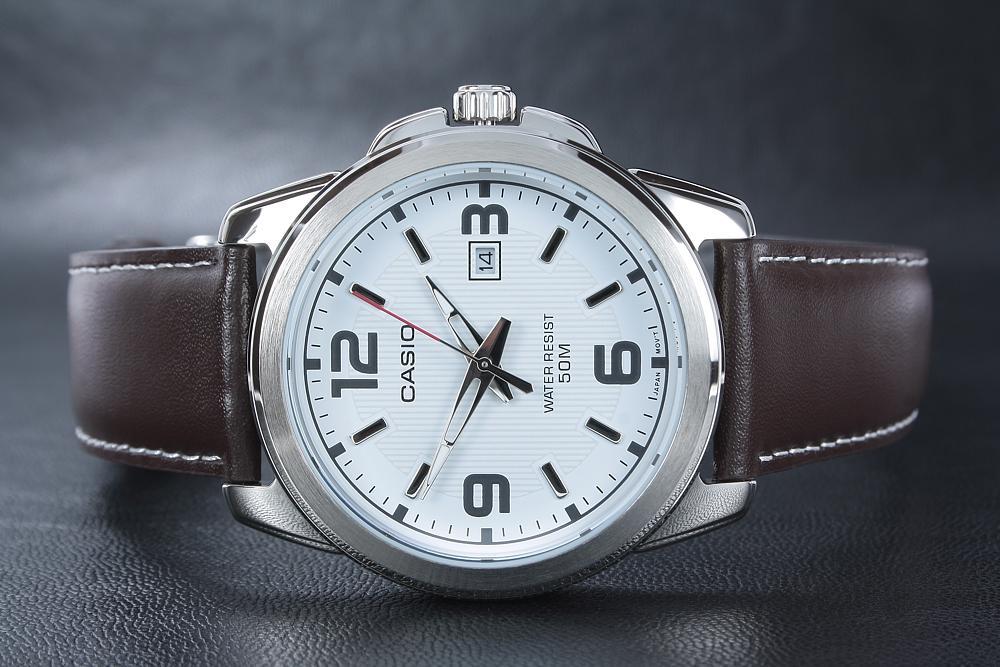 Men's Leather Watch MTP 1314L White Dial