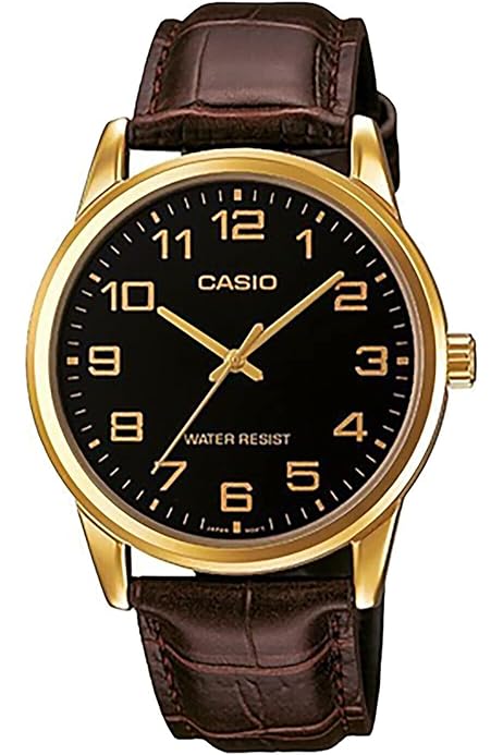 Men's Leather Watch MTP-V002GL-1A Gold