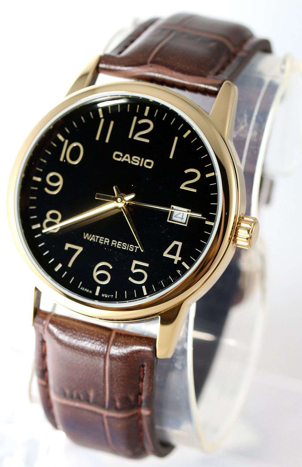 Men's Leather Watch MTP-V002GL-1A Gold