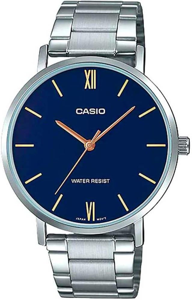 Casio MTP-VT01D-2B Blue Analog Stainless Steel Quartz Men's Casual Watch