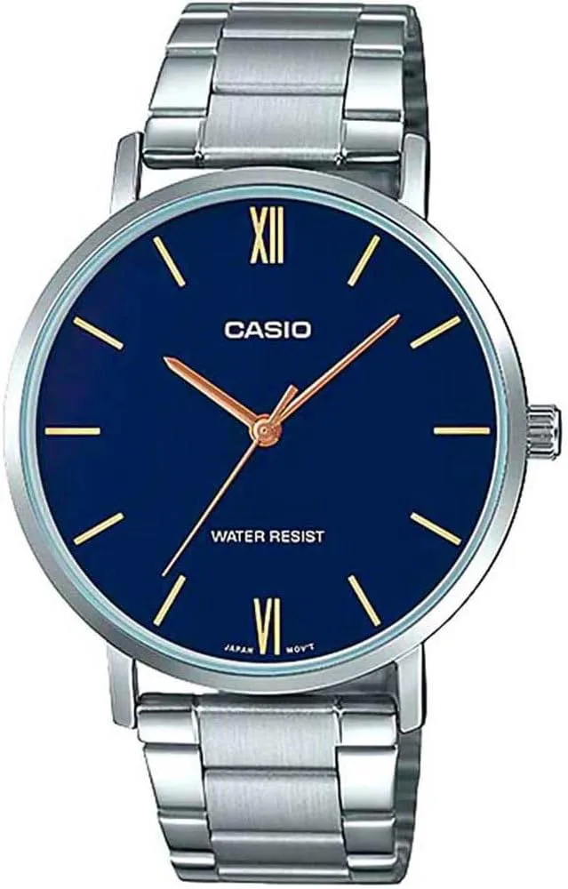 Casio MTP-VT01D-2B Blue Analog Stainless Steel Quartz Men's Casual Watch