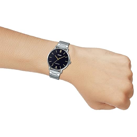 Casio MTP-VT01D-1B Men's Stainless Steel Minimalistic Black Dial 3-Hand Analog Watch