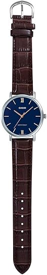 Casio MTP-VT01L-2B Men's Minimalistic Blue Dial Brown Leather Band Analog Watch