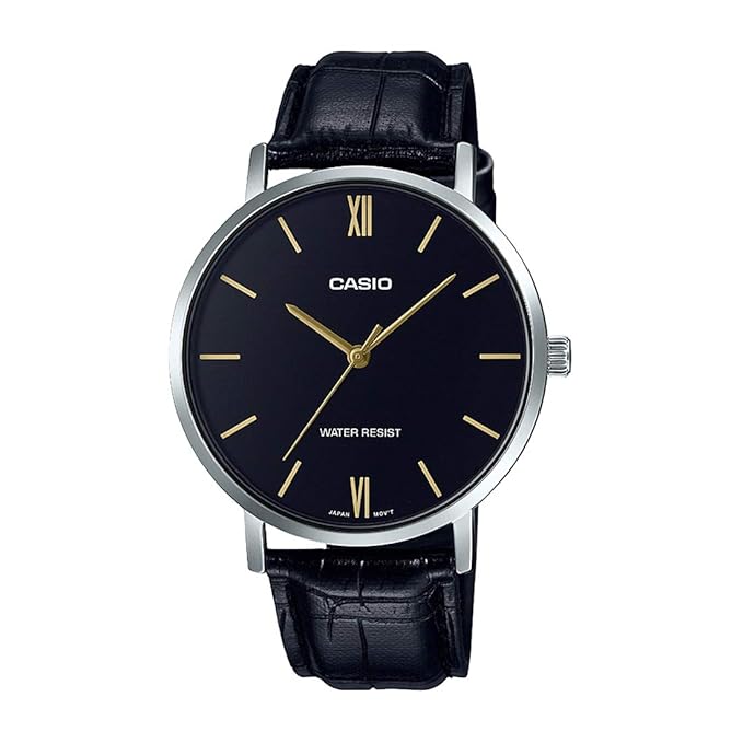 Casio MTP-VT01L-1B2 Men's Minimalistic Black Dial Black Leather Band Analog Watch