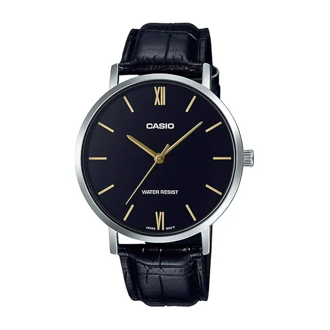 Casio MTP-VT01L-1B2 Men's Minimalistic Black Dial Black Leather Band Analog Watch