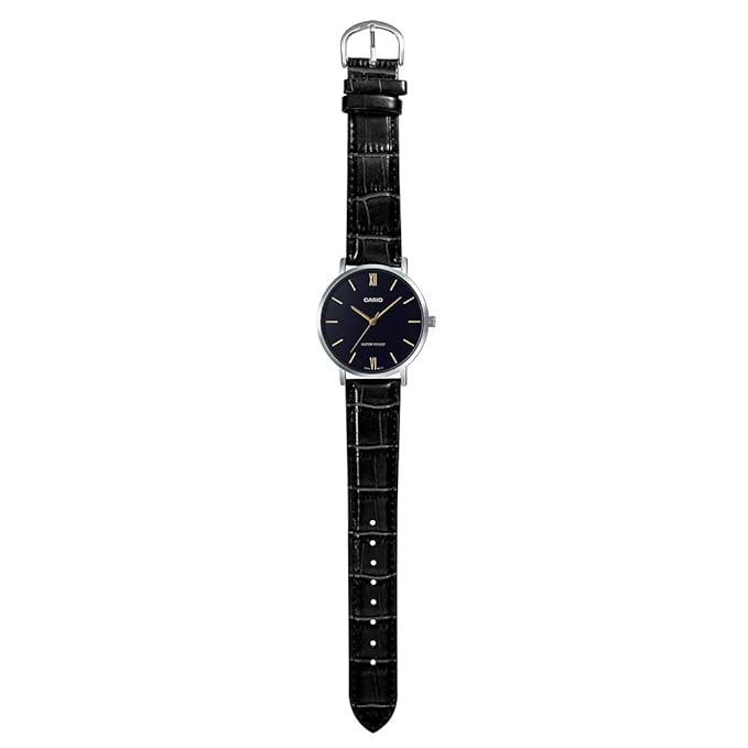 Casio MTP-VT01L-1B2 Men's Minimalistic Black Dial Black Leather Band Analog Watch