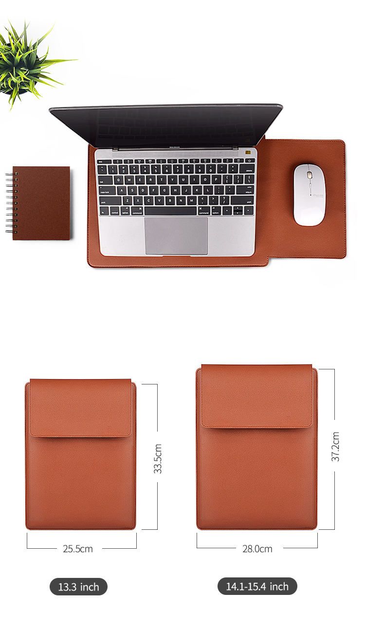 Premium Multi-Functional PU Leather Laptop Sleeve, Waterproof, Foldable Stand, and Mouse Pad for 13-15 Inch Laptops